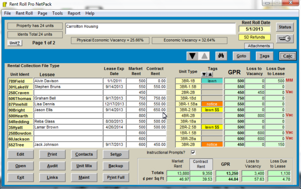 screenshot of Rent Roll Pro